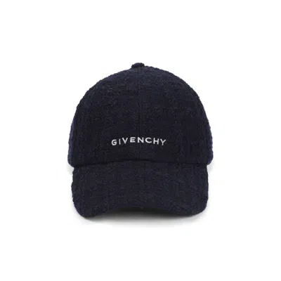 Givenchy Dark Blue Embroidered Cap In Tweed