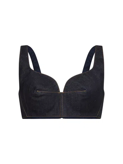 Givenchy Women Dark Blue Raw Denim Bra Top