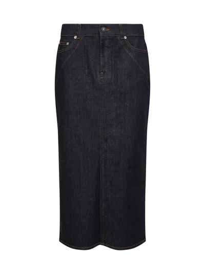 Givenchy Women Dark Blue Stretch Raw Denim Midi Skirt