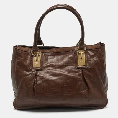 Pre-owned Givenchy Dark Brown Monogram Embossed Leather Pleated Tote