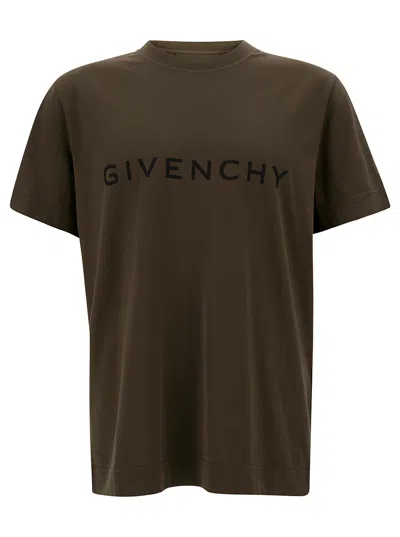 Givenchy Dark Green T-shirt With Contrasting Lettering In Cotton Man
