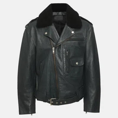 Pre-owned Givenchy Dark Grey Leather And Shearling Aviator Jacket Xl In Gray