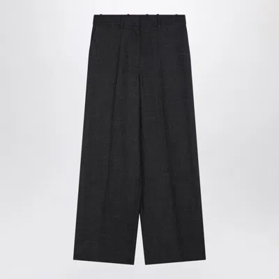 Givenchy Dark Grey Wool Wide Trousers In Black