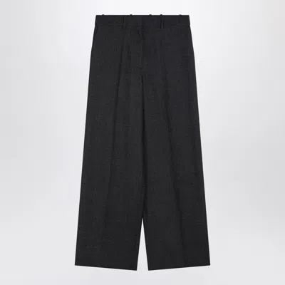 Givenchy Dark Grey Wool Wide Trousers In Black