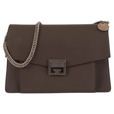Pre-owned Givenchy Dark Taupe Leather Gv3 Medium Shoulder Bag In Brown