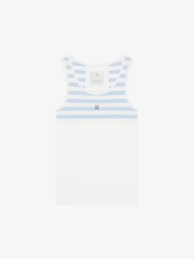 Givenchy Slim Fit Striped Tank Top In Cotton And 4g Detail In White/light Blue