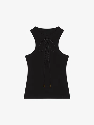 Givenchy Slim Fit Tank Top In Cotton With Laces And 4g Detail In Black