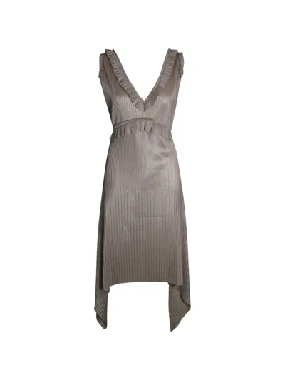 Pre-owned Givenchy Deep V-neck Plissé Dress In Neutral