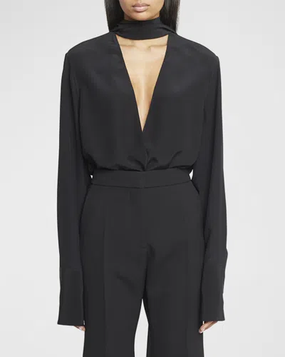 Givenchy Deep-v Tunic Top With Scarf Collar In Black
