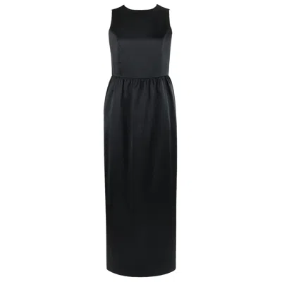 Pre-owned Givenchy Demi Couture C.1990's Black Silk Satin Maxi Evening Sheath Dress Gown