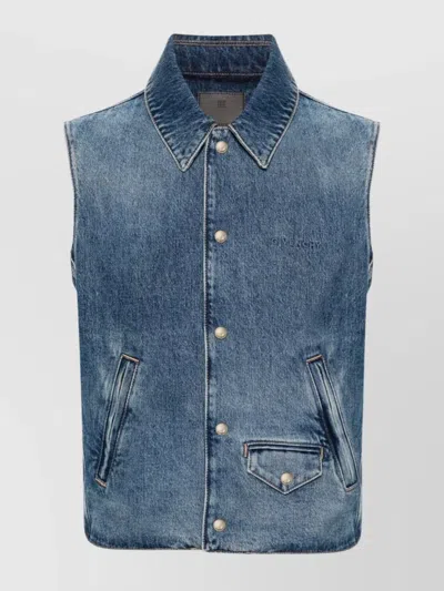 GIVENCHY DENIM BLAZER SLEEVELESS ZIP POCKETS