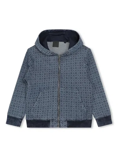 Givenchy Kids' 4g Knitted Zip-up Hoodie In Blue