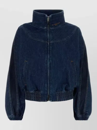 Givenchy Denim Bomber Jacket High Collar Hem