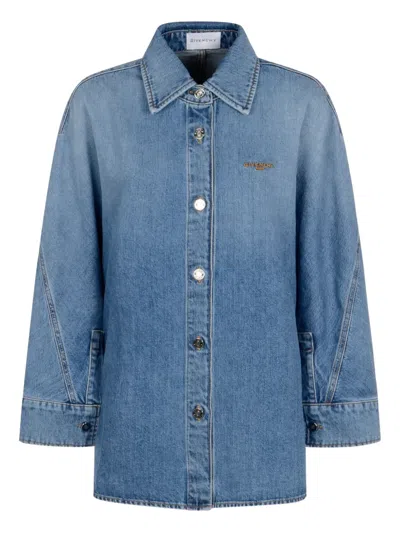 Givenchy Cocoon Collared Neck Denim Shirt In Blue