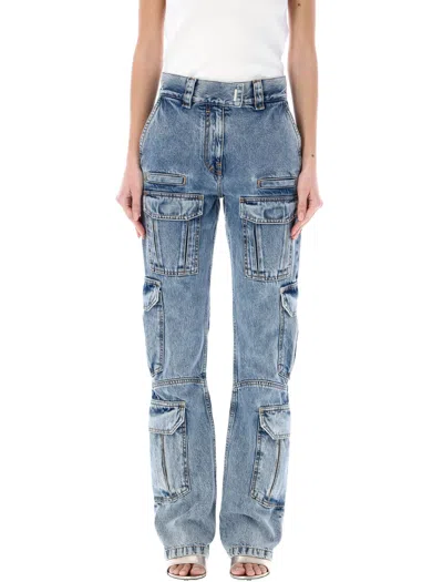 Givenchy Denim Cargo Pants In Light Blue