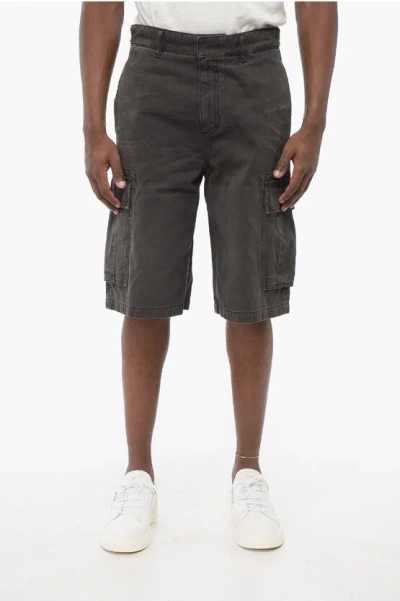 Givenchy Denim Cargo Shorts With Hidden Closure In 001-black