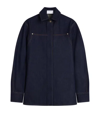 Givenchy Denim Contrast-stitch Shirt In Blue