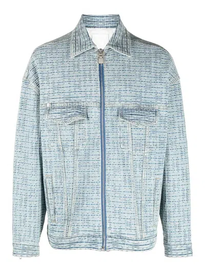 Givenchy 4g-embossed Denim Jacket In 452-light Blue