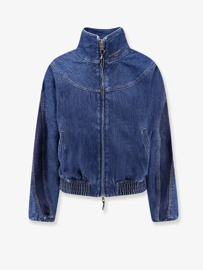 Givenchy Denim Jacket With Embroidered Lettering Logo In Blue