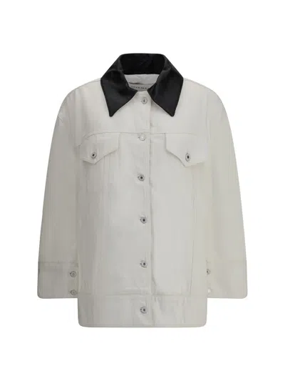 Givenchy Denim Jacket With Leather Collar In Neutral