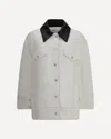 Givenchy Women Denim Jacket With Leather Collar In White