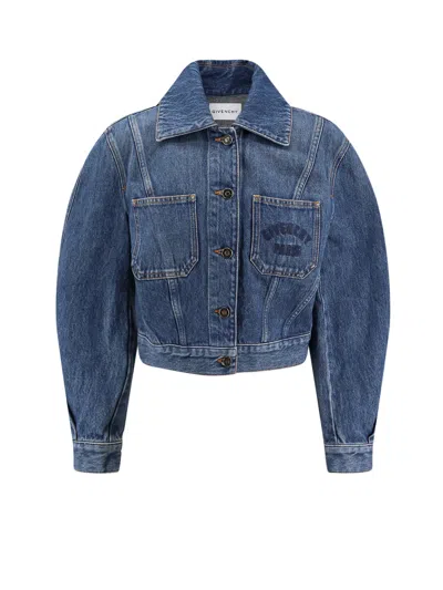 Givenchy Denim Jacket With Logo Embroidery In Blue