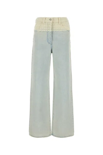 Givenchy Oversized Jeans In Mixed Denim And Tweed With 4g Liquid Detail In Blue