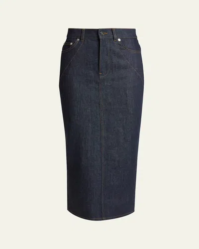 Givenchy Denim Kick-pleat Midi Skirt In Blue