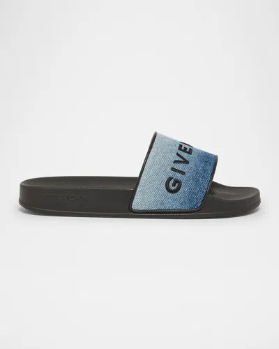 GIVENCHY DENIM LOGO SLIDE SANDALS