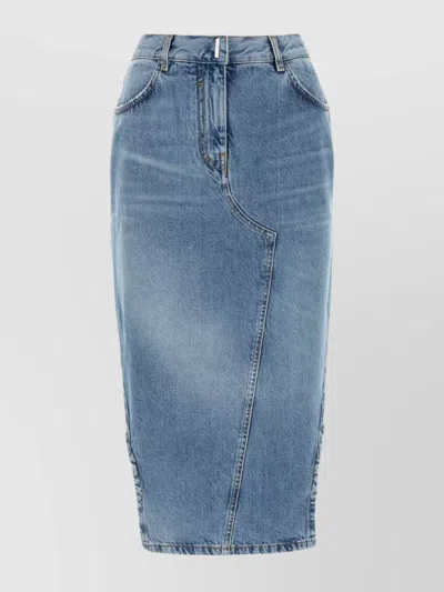 Givenchy Denim Midi Skirt Back Pockets In Lightblue
