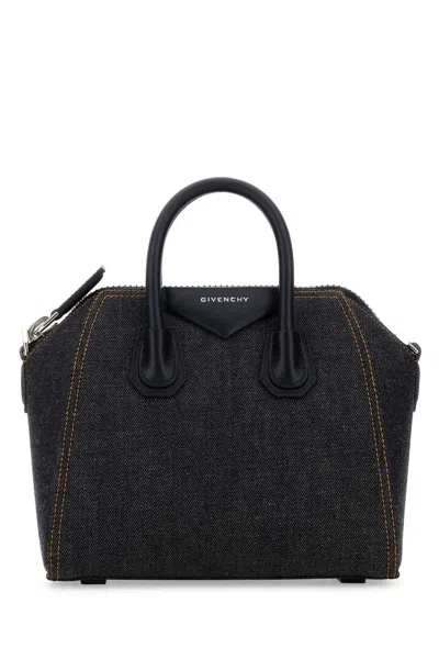 Givenchy Denim Mini Antigona Handbag In Black