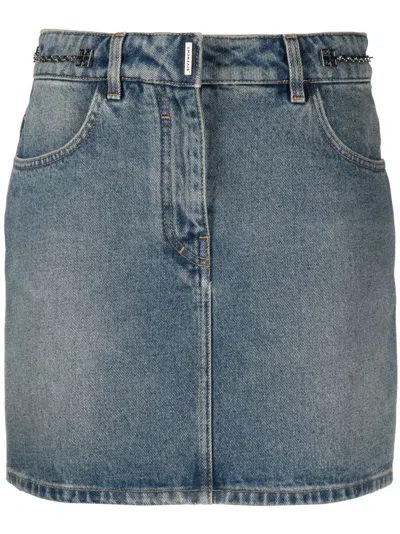 Givenchy Mini Skirt In Denim With Chain Details In Blue