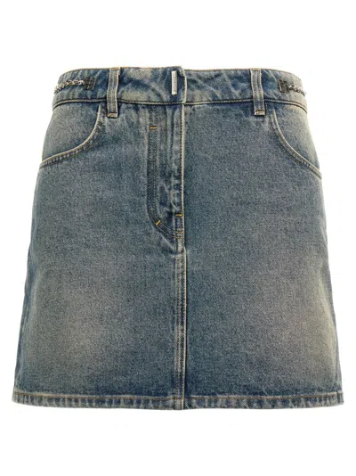 Givenchy Denim Mini Skirt With Chain Detail In Blue