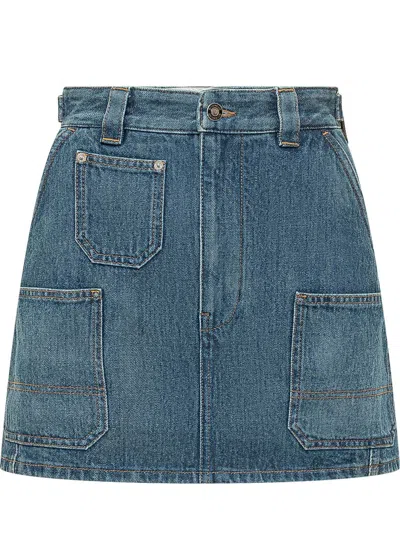 Givenchy Denim Mini Skirt With Patch Pockets In Blue