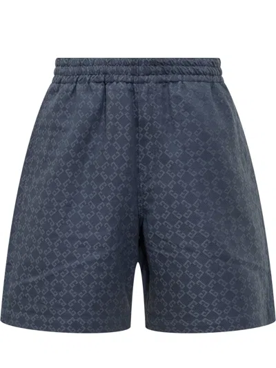 Givenchy Bermuda Shorts In Shiny Monogram 72 Denim In Blue