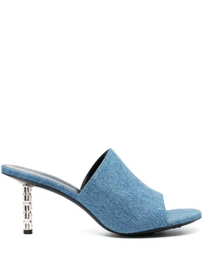 Givenchy G Cube 90mm Denim Mules In Blue
