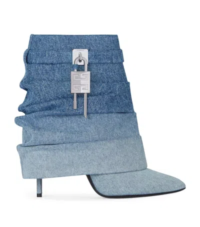 Givenchy Shark Lock Stiletto Ankle Boots In Gradient Denim In Bleu Moyen