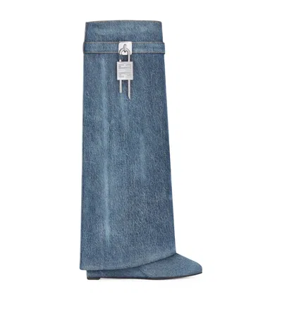 Givenchy Shark Lock Denim Boots In Blue