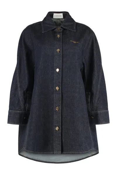 Givenchy Collared Neck Structured Long Sleeves Top In Blue