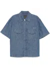 Givenchy Signature Logo Short-sleeved Denim Shirt In Blue