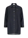 Givenchy Womens Dark Blue Logo-embroidered Longline Denim Overshirt In Blue