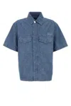 Givenchy Signature Logo Short-sleeved Denim Shirt In Denimblue