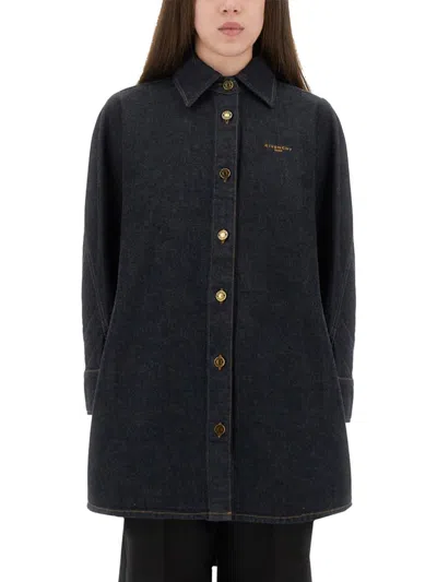 Givenchy Collared Neck Structured Long Sleeves Top In Blue