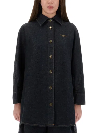 Givenchy Denim Shirt With Embroidery In Blue