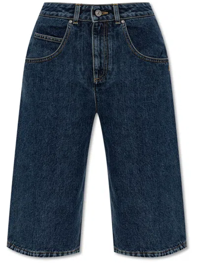 Givenchy Blue Curved Side Denim Shorts In 420-medium Blue