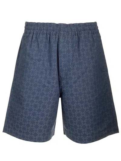Givenchy Denim Shorts With Allover Monogram Trousers Blue