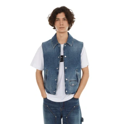 Givenchy Logo Embroidered Denim Vest In Indigo Blue