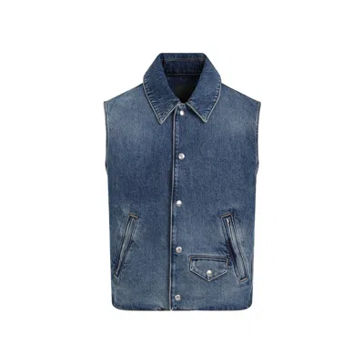 GIVENCHY DENIM VEST FOR MEN WITH ZIPPERED POCKETS AND VISIBLE STITCHING