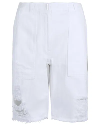Givenchy Destroyed Denim Bermuda Short In White