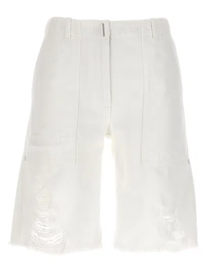 Givenchy Destroyed Denim Bermuda Shorts Bermuda, Short In White